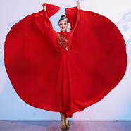 忻縈萬(wàn)疆舞蹈服720度紅色大擺裙開(kāi)場(chǎng)舞演出服我愛(ài)你中國現代舞連衣裙 720°紅色大擺裙(送頭飾) 2XL