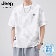 JEEP SPIRIT正品吉普高端冰絲短袖男夏季薄款寬松圓領半袖速干體恤上衣男裝 JPYD716白色T恤 2XL 碼 建議體重150-170斤
