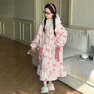 凱蒂貓（hellokitty）女童睡衣秋冬款2025新款加絨加厚珊瑚絨兒童睡袍家居服 蝴蝶結(jié)凱蒂貓睡袍 170 童10碼 身高110-120CM 