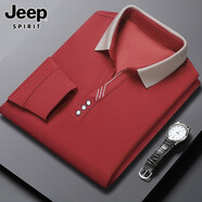 JEEP SPIRIT吉普長(cháng)袖t恤男春秋季新款潮流上衣中青年翻領(lǐng)體恤商務(wù)休閑polo衫 7615紅色【長(cháng)袖】 M 【建議100-115斤】