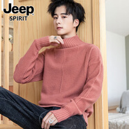 JEEP SPIRIT純色毛衣慵懶風男士秋冬季2025款打底衫內(nèi)搭半高領針織衫水貂絨男 K19906紅色【品質(zhì)保證】 M