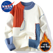 NASA MARVEL針織衫秋冬季加絨休閑圓領(lǐng)潮流毛衣保暖加厚針織衫 橘色加絨 2XL