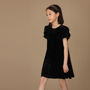 哈齒童裝夏絲絨禮服裙連衣裙韓系生日裙小黑裙女大童正裝 黑色 160