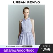 UR2025春季新款女裝學院風撞色條紋超短款連衣裙UYU750034 藍色條紋 (偏短) L