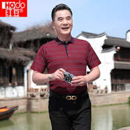 紅豆（Hodo）夏季中年男翻領(lǐng)短袖T恤爸爸裝冰絲體恤 中老年薄款寬松打底衫汗衫 玫紅色 R317 M 48-165-