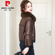 皮爾卡丹海寧皮草短款狐貍毛領(lǐng)真兔皮毛一體女裝夾克2025秋冬大衣外套修身 咖色 L (108-117斤左右)