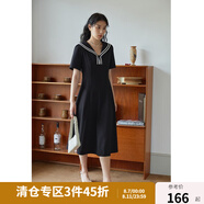 獨(dú)束大碼女裝通勤復(fù)古海軍領(lǐng)學(xué)院風(fēng)連衣裙女夏季微胖mm正肩顯瘦小黑裙 優(yōu)雅黑-長款 XL （尺碼：3）