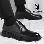 花花公子（PLAYBOY）皮鞋男真皮棕色英倫風(fēng)休閑韓版西裝鞋增高新郎結婚子 28902黑色 37