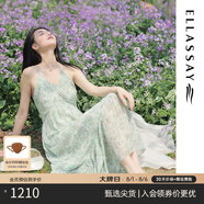歌力思（ELLASSAY）【盧昱曉同款】夏新品法式碎花茶歇裙薄荷曼波度假吊帶連衣裙女 綠混搭 L