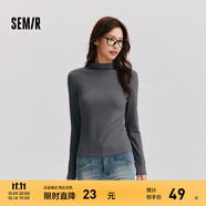 森馬（Semir）長(zhǎng)袖t恤女短款半高領(lǐng)薄絨輕暖打底衫2024冬新款純色修身抓絨內(nèi)搭 灰色調(diào)00322 M