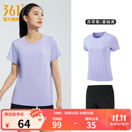 361°運動套裝男夏季跑步短袖基礎舒適速干健身訓練衣服 【女款】蘇菲紫/基礎黑 L