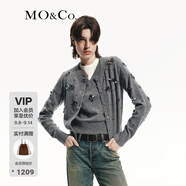 MO&Co.針織衫開(kāi)衫綿羊毛精制鏡面珠片釘鉆短款灰色毛衣摩安珂 中花灰色 M 165