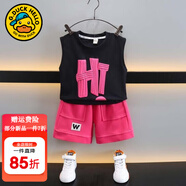 G.DUCKKIDS小黃鴨男童夏裝套裝2024新款兒童衣服韓版時尚一歲寶寶運動兩件套 玫紅色 100 尺碼2~3歲【 90-100cm】