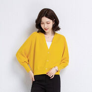 弗依郝v領(lǐng)針織衫大碼蝙蝠袖毛衣女寬松短款女士上衣2025秋裝新款開(kāi)衫 黃色 2XL 建議135-145斤