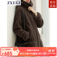 ZXEGI毛茸茸外套100%羊毛顆粒羊剪絨中長(zhǎng)款復(fù)合皮毛一體海寧皮草女 咖啡色 S （90-115斤）