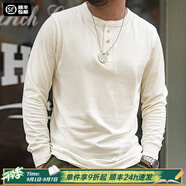 馬登工裝 美式復古重磅亨利衫長(cháng)袖T恤男開(kāi)領(lǐng)硬漢內搭純棉打底衫秋 米白 L