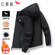 紅蜻蜓（RED DRAGONFLY）夾克男商務(wù)休閑時(shí)尚簡(jiǎn)約百搭寬松舒適連帽上衣外套 黑色B加絨 XL