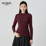 深呼吸DEEP BREATH女裝坑條打底純羊毛針織衫女A301124 安可拉紅 M (3)