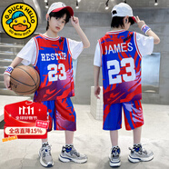G.DUCKKIDS童裝男童籃球服套裝2024新款兒童夏裝兩件套夏季大童運動速干衣服 9913款紅色  130 建議身高120-130cm年齡7-8