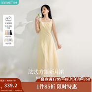 茵曼（INMAN）章若楠同款歐若風(fēng)法式吊帶連衣裙2025夏季新品女裝淡鵝黃色裙子 淺黃色 (方領(lǐng)) S