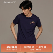 GANT【100%棉】甘特男女情侶款休閑學(xué)院純色圓領(lǐng)寬松重磅短袖T恤 433夜藍色 2XL