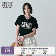 Teenie Weenie小熊女裝T恤夏新款寬松舒適簡(jiǎn)約休閑時(shí)尚個(gè)性V領(lǐng)短袖 黑色 S