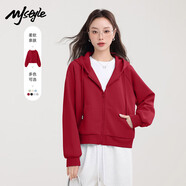 MJ STYLE插肩袖紅色過(guò)年衣服女2025新款秋季寬松短款小個(gè)子連帽外套開(kāi)衫