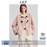 LILY2025冬新款減齡圓領(lǐng)牛角扣圈圈毛氣質(zhì)休閑通勤毛絨外套女短款 120淺粉 S