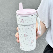 暢印新款海鹽芝士兔兔吸管保溫水杯女不銹鋼吸管杯子高顏值便攜車(chē)載杯 粉色小兔【帶茶倉+手提繩】 600ml