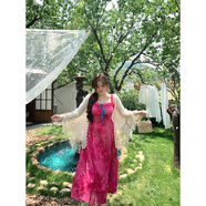 零加姑娘安妮不火莫奈玫瑰階扎染繡花雪紡洋裝女微胖大尺碼收腰吊 長(cháng)版吊帶裙現貨 M