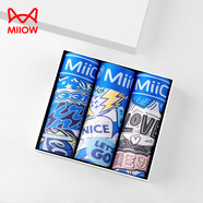 貓人（MiiOW）莫代爾男士?jì)妊澞斜z粉色印花夏季平角褲薄款無(wú)痕四角短褲衩 藍數字+藍笑臉+藍LOVE 3條 3XL (建議160-175斤)