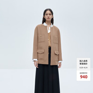 edition毛呢外套女冬新款拼接袖口小香風(fēng)含絲羊毛雙面呢外套 妃糖色 M/165