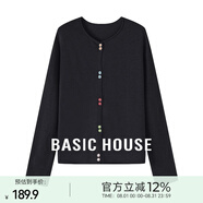 Basic House/百家好綿羊毛純色針織開衫慵懶松弛感長袖上衣秋季女 黑色 M