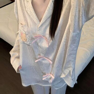 TULX春秋長(zhǎng)袖韓版ins甜美荷葉邊兩件套裝睡衣少女士家居服 QZ02-w25 L 【建議100-115斤】
