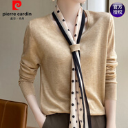 皮爾卡丹（pierre cardin）2025新款羊毛衫女V領(lǐng)波點(diǎn)絲巾套頭毛衣氣質(zhì)百搭打底上衣針織衫優(yōu) 花駝 S 建議80-100斤