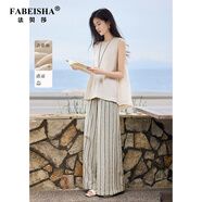 法貝莎品牌含亞麻無袖上衣時(shí)尚套裝女夏季薄款清涼松弛寬松休閑兩件套 杏色+條紋 M 100斤-115斤