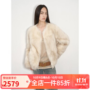付智恩蘆葦花 芬蘭進(jìn)口狐貍毛典雅輕盈年輕感圓領(lǐng)皮草外套女 杏棕色 M