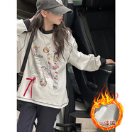 deciuhlae孫小美kids女童春秋衛(wèi)衣2025新款秋冬裝兒童加絨加厚上衣打底衫潮 花灰色一體絨加絨加厚 cm 110
