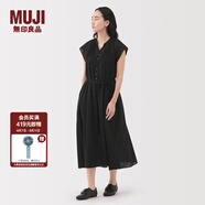 無印良品（MUJI） 女式強(qiáng)捻法國袖連衣裙女裝裙子長裙25年夏季連身裙 BC2LMC5S 黑色 L (165/88A)
