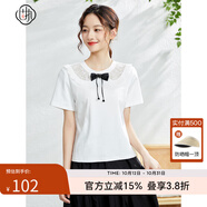 固執(zhí)（OBSTINATE）【特價】夏季新款學(xué)院風(fēng)短袖圓領(lǐng)蝴蝶結(jié)t恤女裝上衣10832TX08213 米白色 S 160/80A