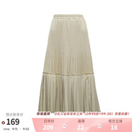 兩三事絲絨半身裙春季女黑色百褶裙裙子復(fù)古半裙長裙 開心自轉(zhuǎn)體 奶杏色 厚款 S