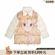 LALABOBO加厚保暖羽絨服女可愛(ài)歐若拉印花蝴蝶結寬松百搭休閑外套 時(shí)尚潮 米色（歐若拉） S