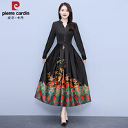 皮爾卡丹（pierre cardin）廣州高端女裝長(cháng)裙子春秋款高貴十三行洋氣質(zhì)長(cháng)袖連衣裙 黑色 XL (115-125斤)