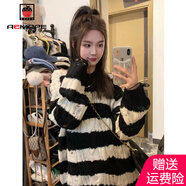 AEMAPE條紋寬松毛衣女2025春秋冬季新款不規(guī)則麻花中長(zhǎng)款針織衫女裝上衣 黑白高品質(zhì) S _建議（80-95斤穿）