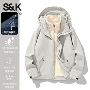班尼路S&K系列新款男女款秋季長(cháng)袖夾克三合一潮牌戶(hù)外防風(fēng)防水機能外套 銀華灰【三合一】 XL 建議140-160斤