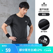 駱駝（CAMEL）運動(dòng)T恤透氣健身衣跑步體恤寬松速干衣短袖上衣夏 J0S2V6925，黑色，男 XL
