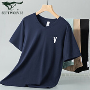 七匹狼莫代爾短袖t恤男2025新款夏季半袖冰絲涼感V領(lǐng)上衣服潮流印花體恤 8803SL-964寶藍(lán)色 M (適合90-100斤)