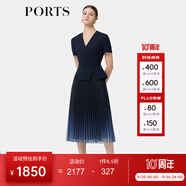 PORTS寶姿春季新品女裝優(yōu)雅收腰二合一網(wǎng)紗漸變百褶拼接連衣裙 丈青-1 L (8)