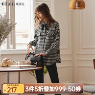 Olrain歐芮兒千鳥格子襯衫女裝秋冬寬松顯瘦時(shí)尚英倫風(fēng)設(shè)計(jì)感上衣 千鳥格 XL