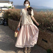 映棠15-18歲微胖女中學(xué)生夏裝甜美法式學(xué)院風(fēng)圓領(lǐng)繡花襯衫高 粉色套裝 【兩件套】 S 80斤--98斤